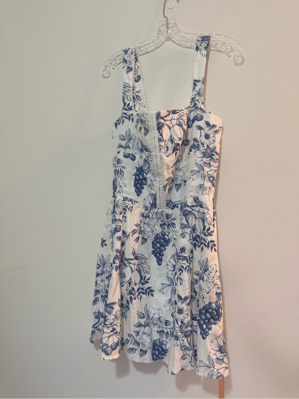 Reformation White Mini Dress with Blue Floral & Grape Print